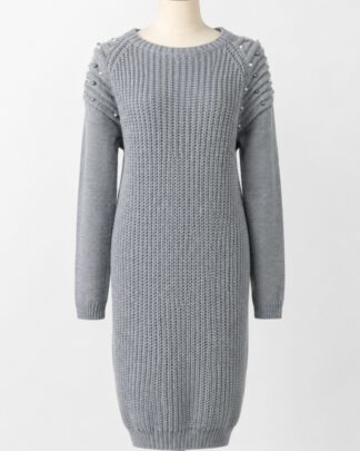 Robe en laine avec perle grise
