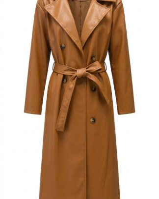 Veste longue en cuir caramel