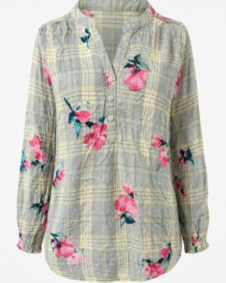 Chemise florale bleu rose