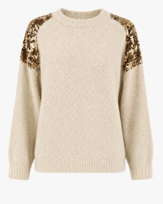 Pull beige épaule à paillettes