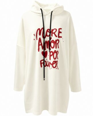 Pull long a capuche amor blanc rouge
