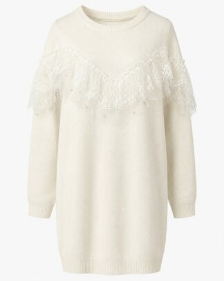 Pull long col à froufrou blanc