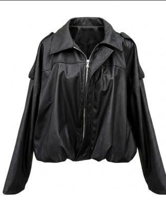 Veste courte en cuir noir