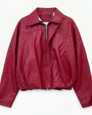Veste courte en cuir bordeaux