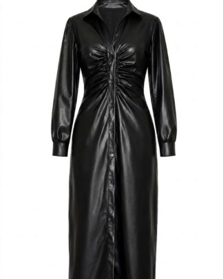 Robe longue en cuir noir