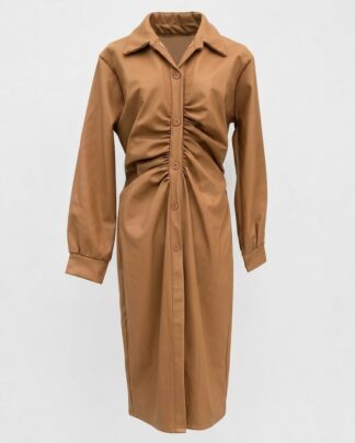 Robe longue en cuir caramel