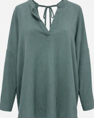 Blouse col en V bleu canard