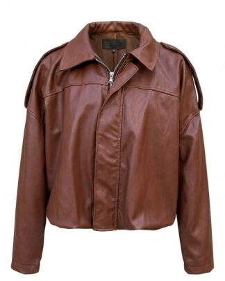 Veste courte en cuir brune